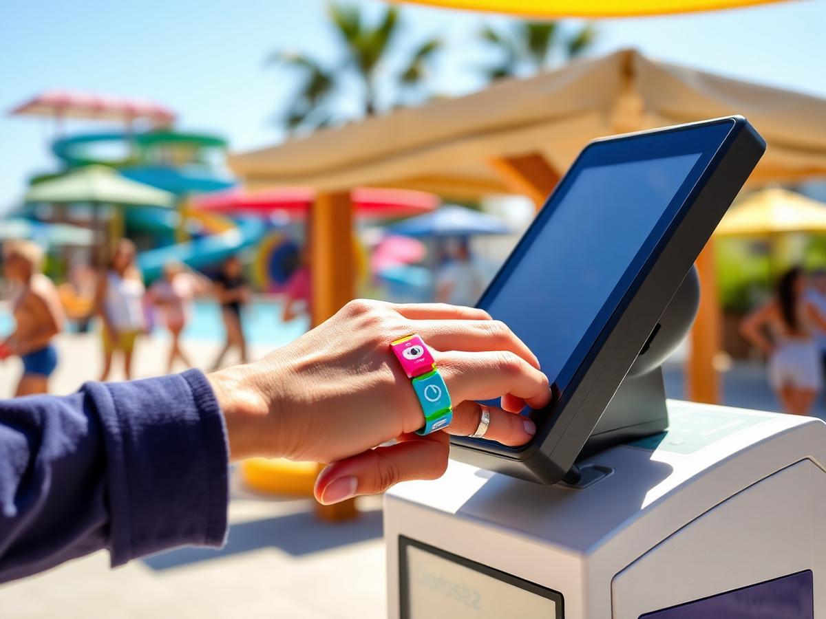 Bracelet RFID payé sans contact à une caisse de parc aquatique
